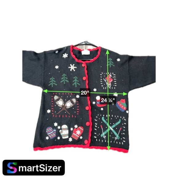 Vintage Basic Editions Holiday Sweater Black Red Trim Sz M Winter Design - Picture 8 of 8